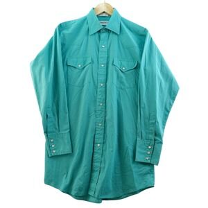 Vintage Coastal West Ranchwear Mens XL Pearl Snap Western Shirt Teal Long Sleeve